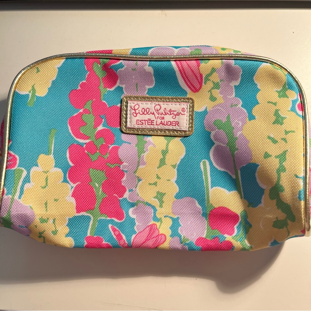 NWT Lilly Pulitzer for Estee Lauder Dragonfly Blue Pink Cosmetic Makeup Bag